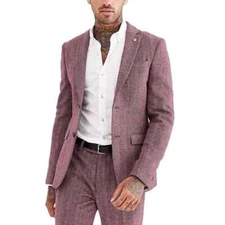 Woolen Tweed Suits Men Herringbone Suits For Winter Wedding Groom Tuxedo 3 Piece