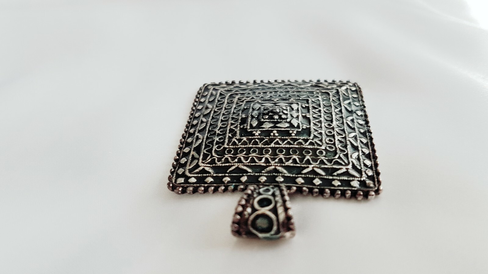 Pendant ~ Square ~ Aztec Pattern ~ Antiqued Silve… - image 5