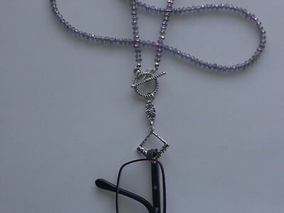 EYEGLASSES LOOP NECKLACE SILVER PENDANT BEADED READING EYEGLASSES HOLDER TOGGLE
