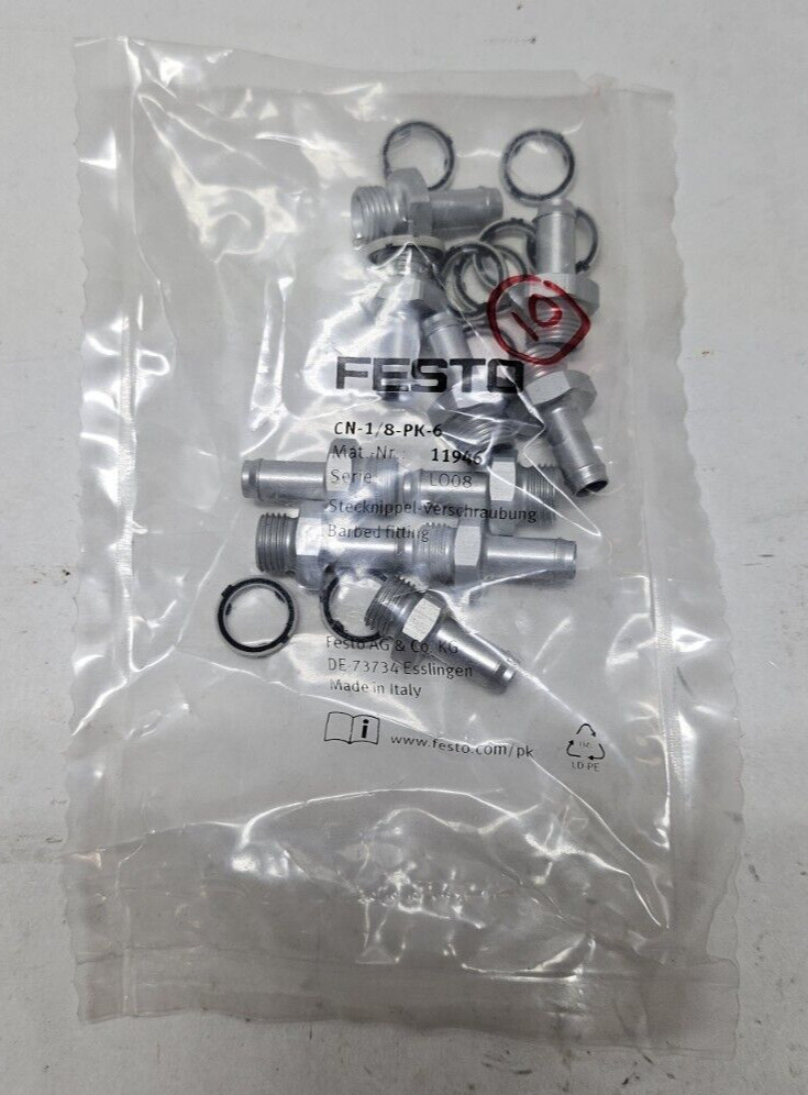 Festo CN-1/8-PK-6 Aluminum Barbed Fitting 11946 10pk.