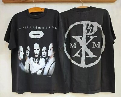 #ad Vintage 90#x27;s MARILYN MANSON Band Rock 2 Side Black Unisex Tshirt Reprint $34.99