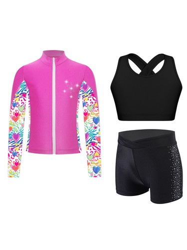 Kids Girls Dance Outfits Sports Sports Set Stylish Dancewear Sparkly Sweatsuit - Picture 22 of 56