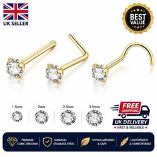 1Pc Nose Stud Pin Bar Surgical Steel Clear Gem Nose Piercing I, L Shaped