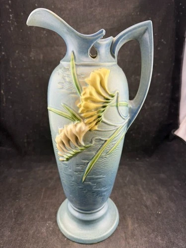 Roseville Pottery Freesia Blue 1945 Mid Century Modern Art Pottery 15" Ewer