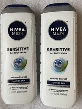 LOT OF 2 Nivea Men Sensitive Body Wash with Bamboo Extract 16.9 FL OZ Ea., NEW