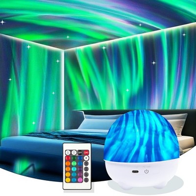 Northern Lights Projector,16 Colors Rechargeable Ocean Waves Night Light,Remo...