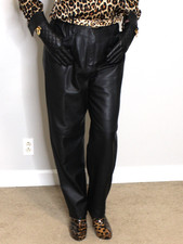 Womens Leather Pants Black 14 SOFT Lambskin Trouser Talbots Vintage 90s Y2K Rare