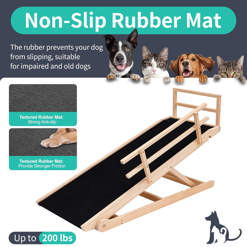 Rampa plegable de madera para perros para cama alta rampa ajustable de 5 niveles escalera antideslizante para mascotas Foto 2 de 4