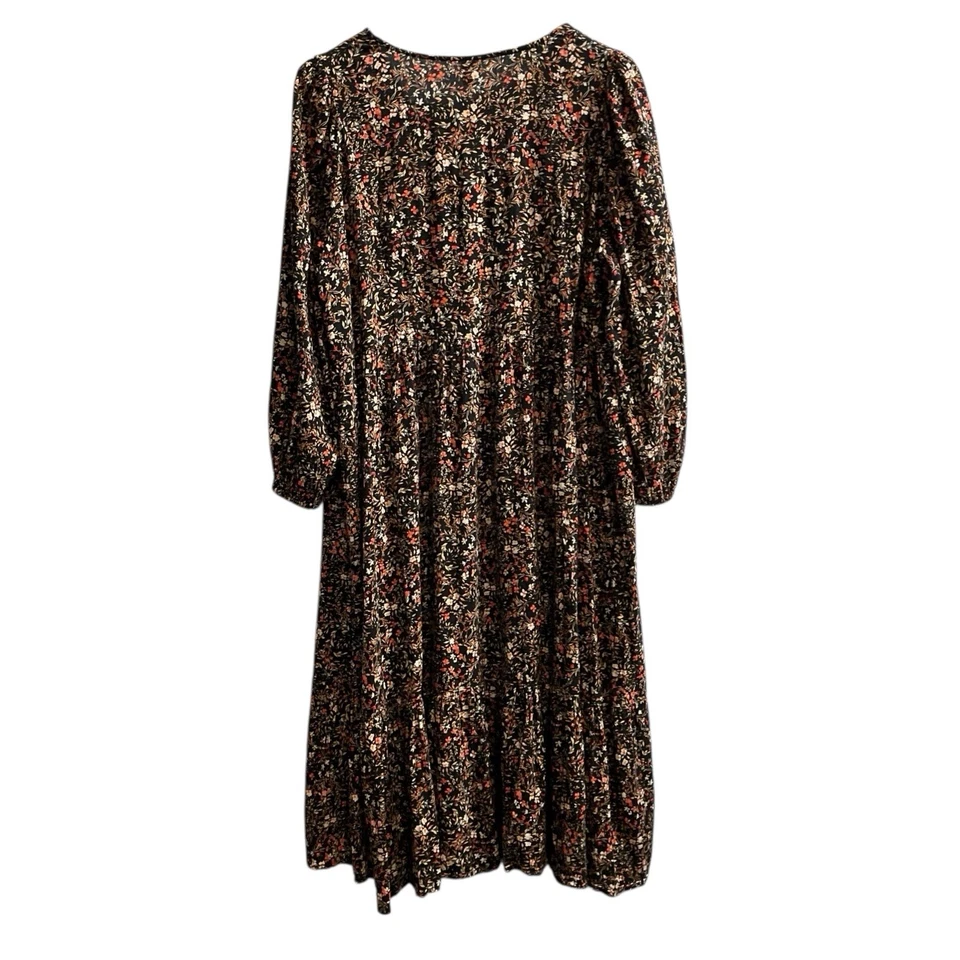 Old Navy Dress Women 2X Dark Floral Tiered Maxi Balloon Slv Cottagecore Prairie - Image 3 of 4