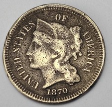 1870 P Philadelphia Mint Nickel Three Cent Piece Old US Coin