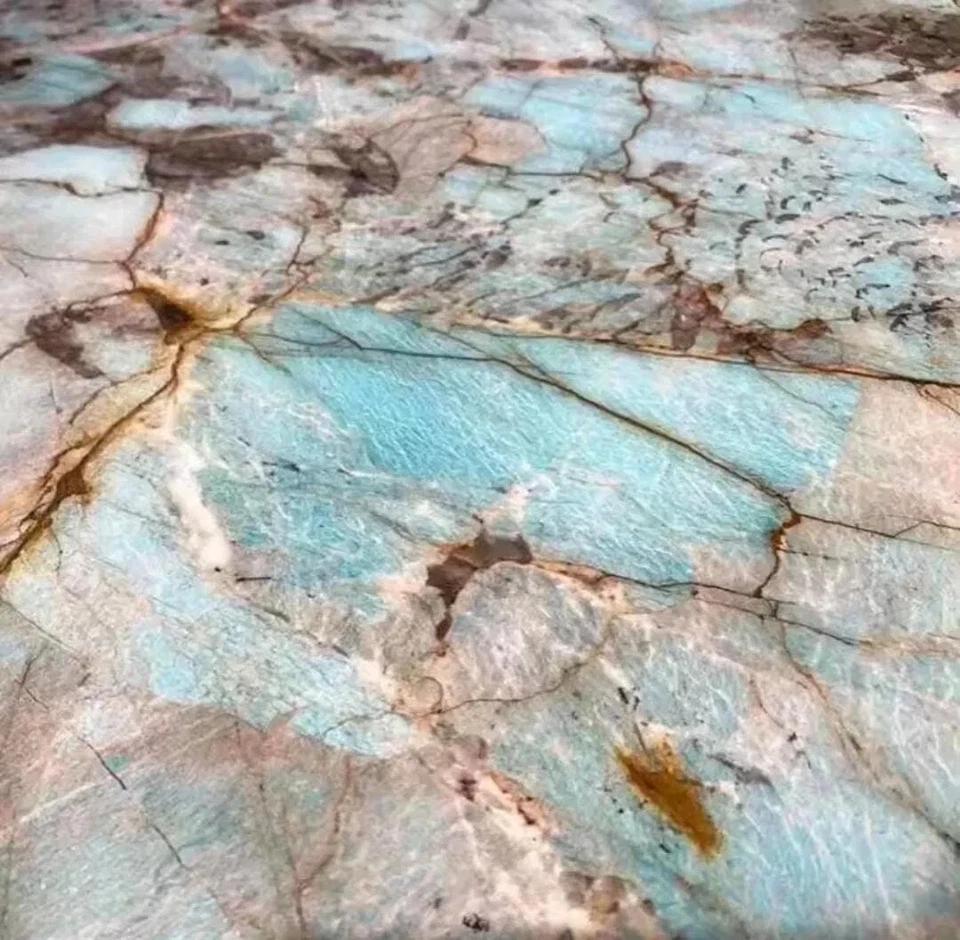 Handmade Amazonite Green Marble Coffee Table Top – Polished Crystal Slab Decor - Image 4 of 4