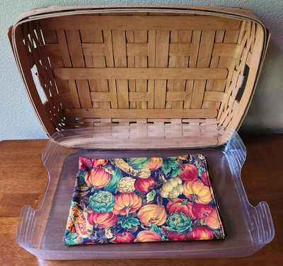 1995 Longaberger Large Hostess Serving Tray Basket w/ Fabric & Clear Protector