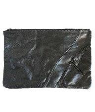 Vintage 80s Black Genuine Leather Clutch Handbag Made In Italy 7 in x 10.5 in