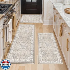 Washable Kitchen Rug Set of 3: Boho Non-slip Soft Stove Sink Mat Light Weight