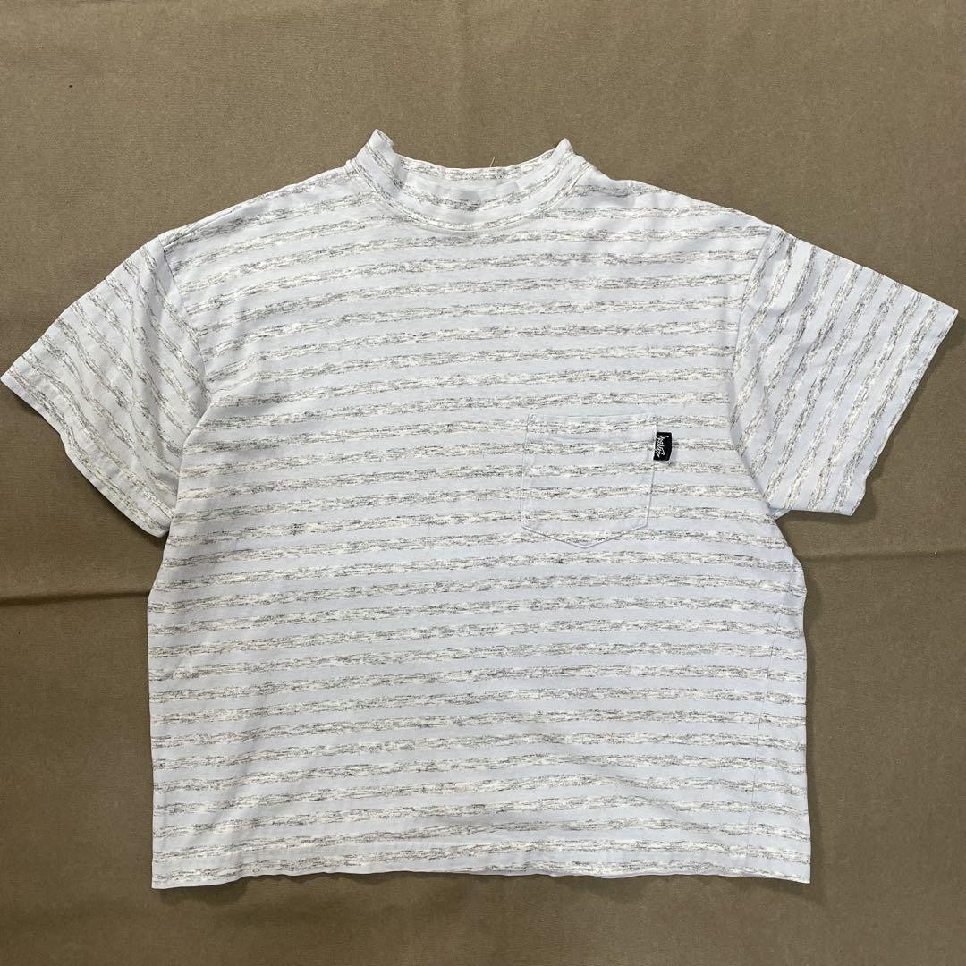 Stussy 80s Vintage USA Made Stripe Pocket T-Shirt Mock Neck Size L
