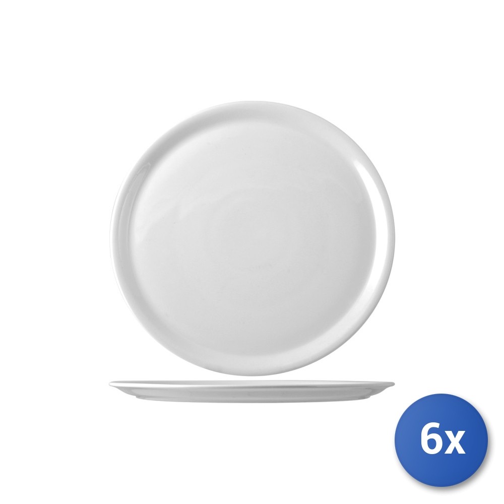 6X White Porcelain Pizza Plate Napoli 31 Cm