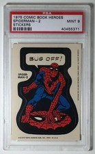 1975 Topps Marvel Comic Book Heroes Stickers Spiderman 2 BUG OFF psa 9 POP 47
