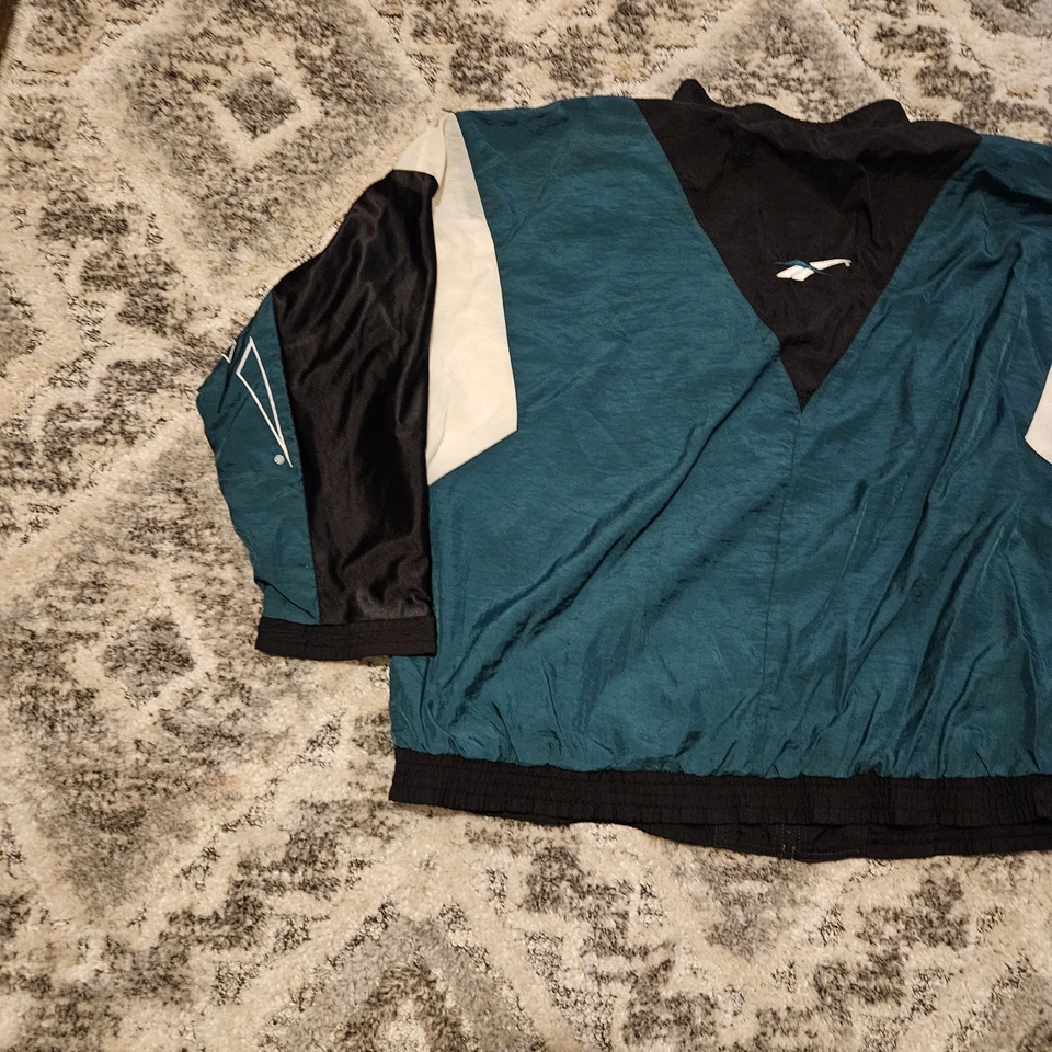 Chaqueta cortavientos vintage Reebok para hombre XXL verde blanco bloque de color cremallera completa años 90 Foto 3 de 4