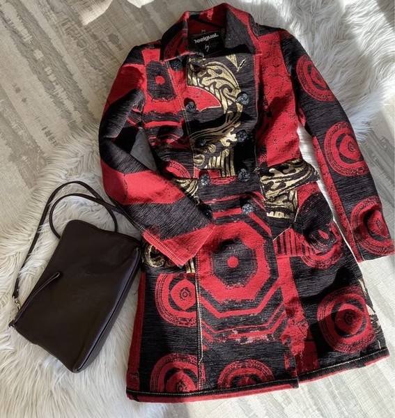 Women Desigual Coat Red Black Gold 36