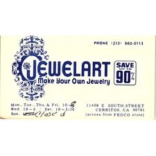 Jewelart Across From Fedco Store Cerritos CA Vintage Business Card SSB4-16