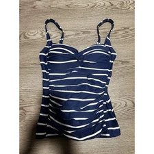 NipTuck Swim Tankini Top Blue White Striped Ruched Swimsuit Women's size 4