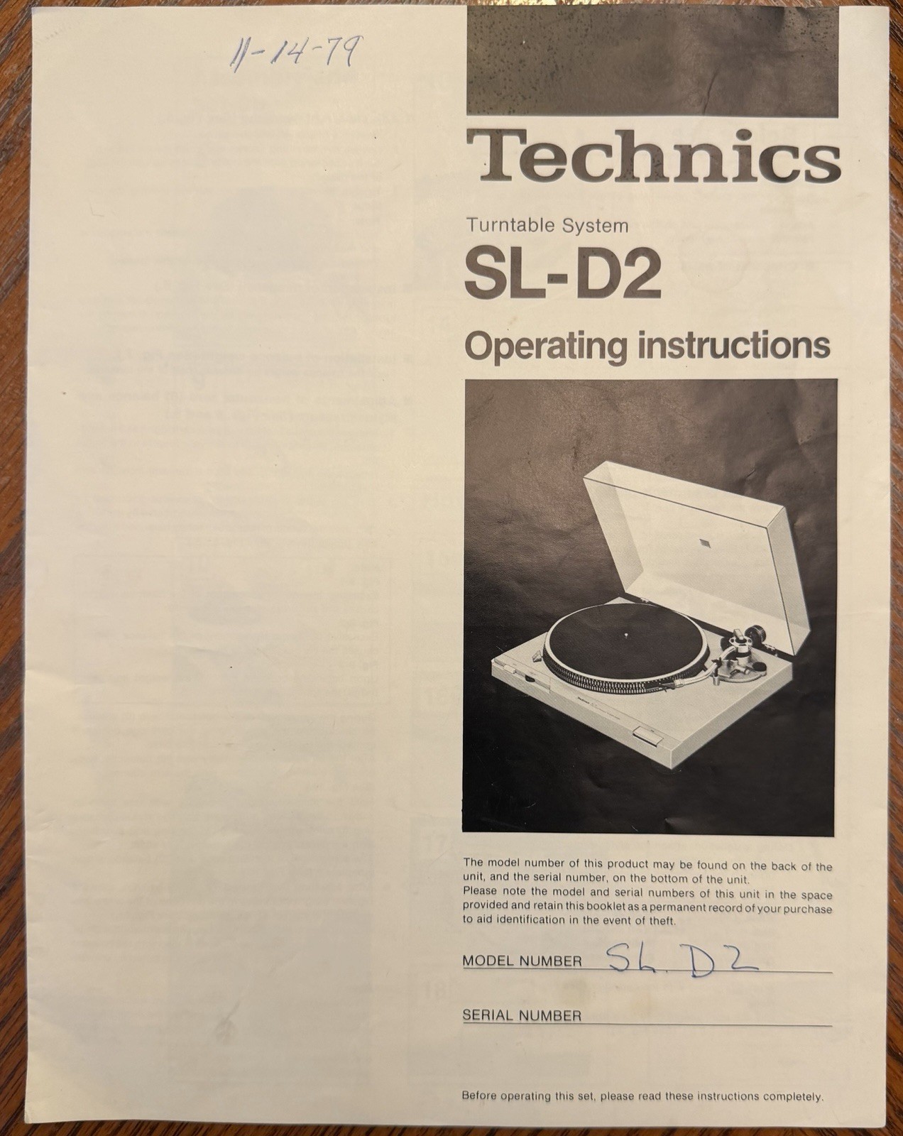 Technics SL-D2 Operating Manual