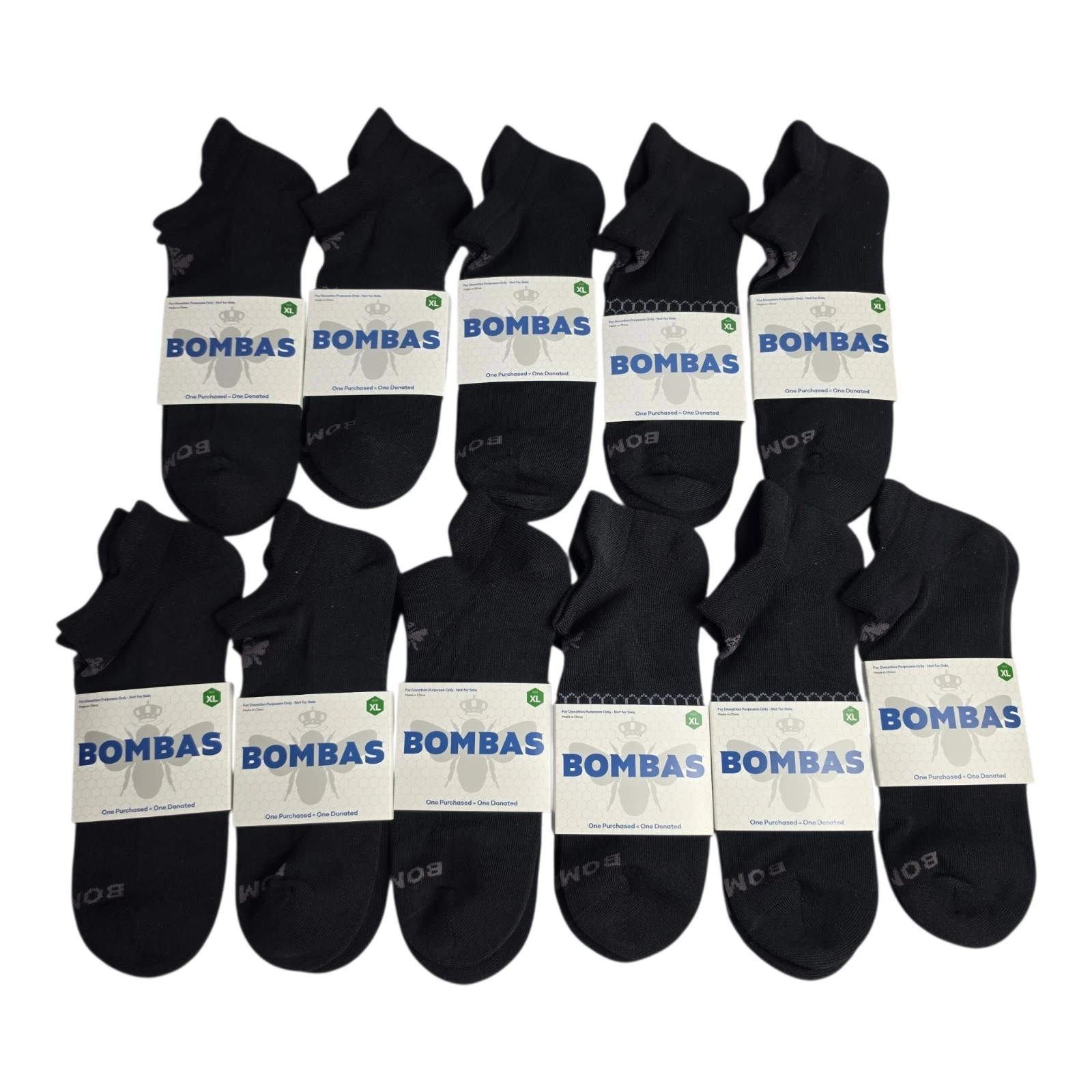 Bombas Black Honeycomb Ankle Socks Size Extra Large XL Lot Of 11 Pair New NOS