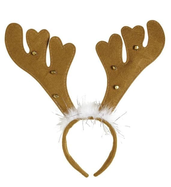 Christmas Reindeer Horns Headband with Bells & Marabou Fancy Dress