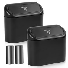 Car Trash Can with Lid - 2 Pack, Mini Auto Garbage Can with 60 Trash Bags, Le...