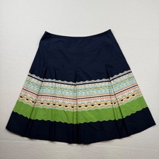 Talbots A-Line Skirt Cotton Geometric Coastal Preppy Cottage Navy Blue Size 12