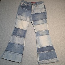 Zanadi Vintage Patchwork Flare Jeans Size 11 Frayed Raw Edge Boho Y2K Denim