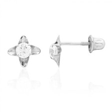 Flower Baby Screwback Stud Earrings 14k White Gold 5mm