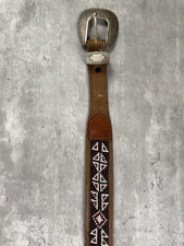 Vintage Brown Leather Beaded Belt Southwestern Native American Top Grain Size 36
