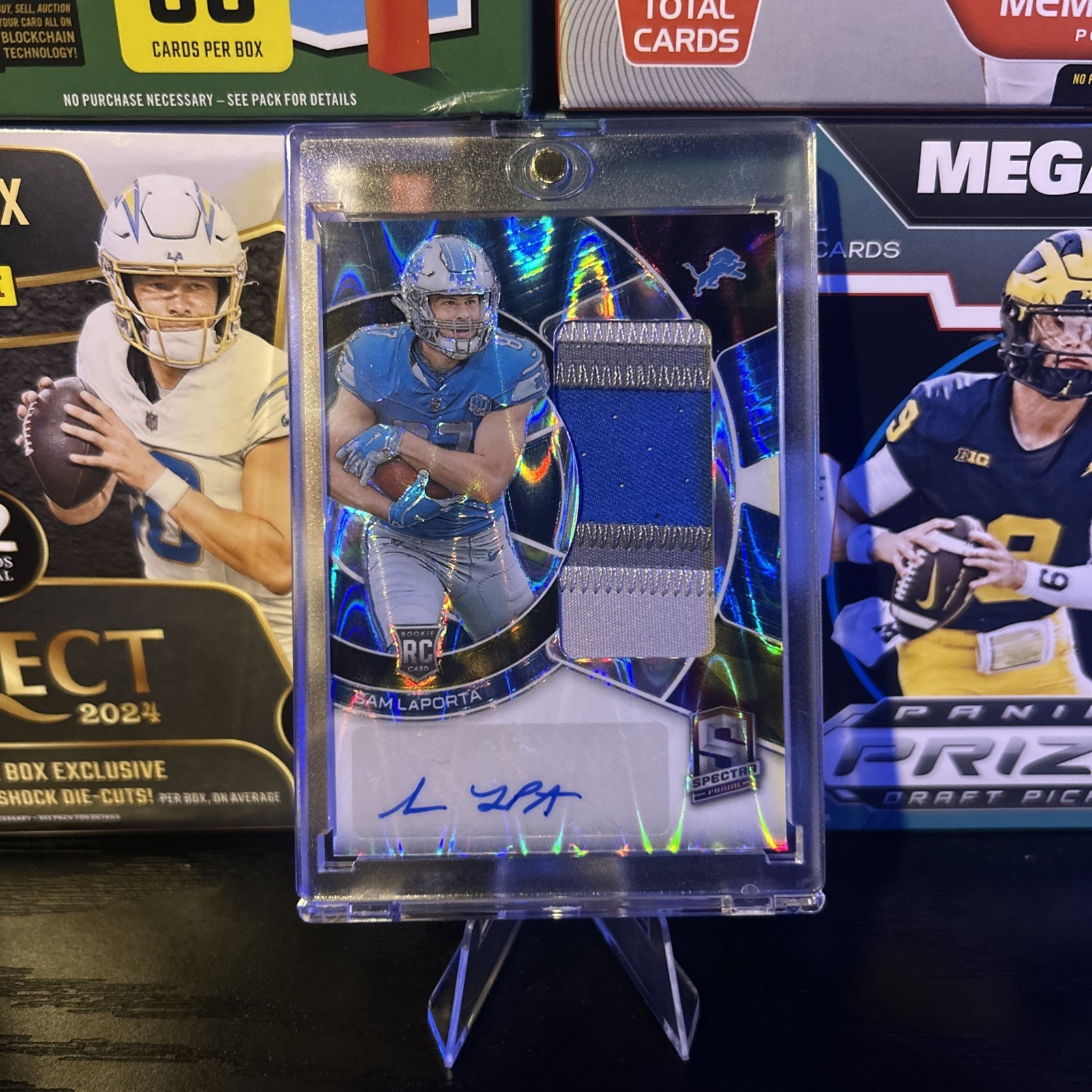 Sam LaPorta Panini Spectra Radiant Rookie Patch Signatures #RADSLA Neon Blue