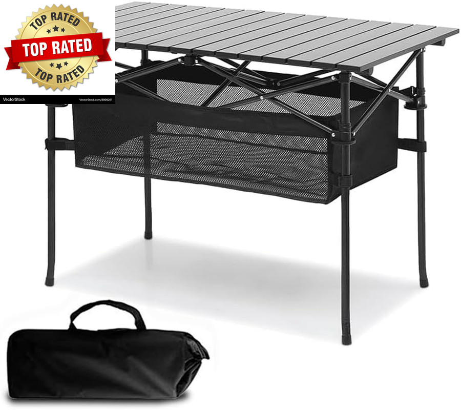 Outdoor Folding Portable Picnic Camping Table, Aluminum Roll-Up Table with Easy