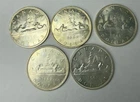 Lot of 5 1959-1963 Canada Dollar - 80% Silver - Voyageur