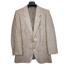vtg Yves Saint Laurent Blazer Women's L Tan Herringbone Tweed Wool Oversized