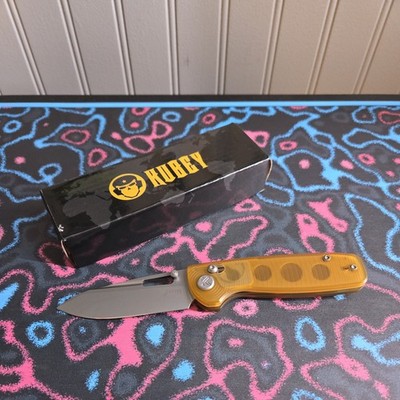 Kubey amber Ultem handle silver 14C28N KU248E pocketknife manual