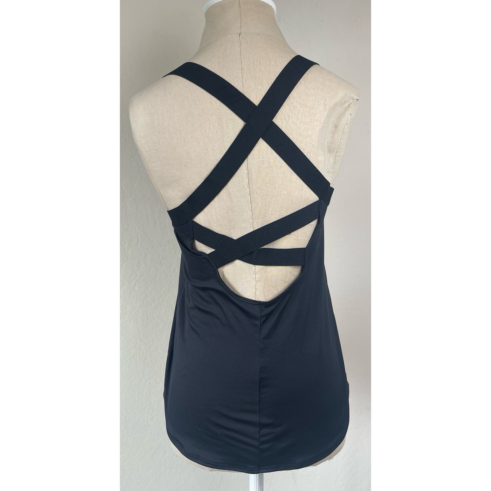Nike Dri-Fit Black Lightweight Logo Criss Cross Tank Top Women's Size XS thumbnail 2