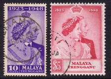 Malaya TRENGGANU 1948 KGVI Royal Silver Wedding U, SG 61,62 cat £47