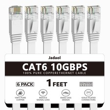 Jadaol Cat 6 Ethernet Cable 1 ft 6-Pack, 10Gbps Support Cat8 Cat7 1ft, White