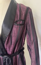 Vtg 60s Silk Sharkskin Reversible Paisley Long Smoking Jacket Hugh Hefner Robe L