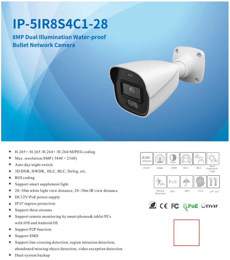 IP-5IR8S4C1-28 IP 8MP/4K 2.8mm Dual Light Color 98ft LED With Mic Bullet Camera - Image 2 of 4