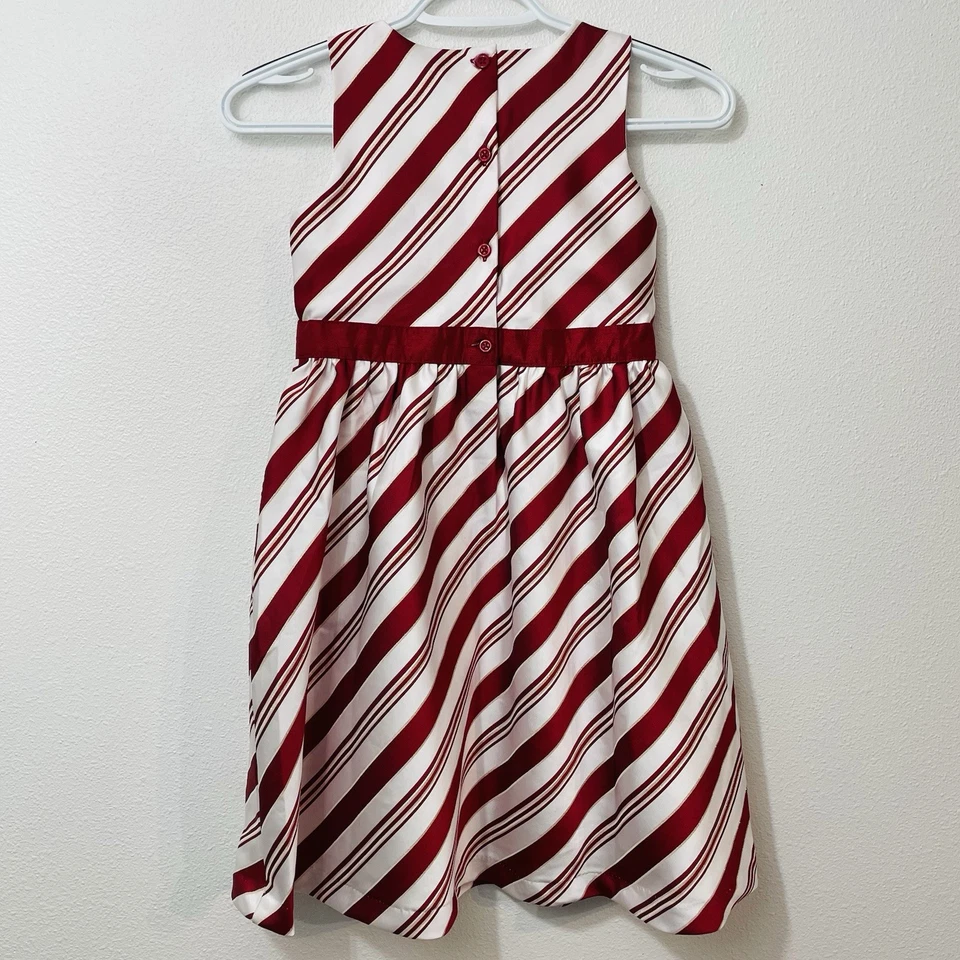 Usado en Excelente Condición Vestido Gymboree Sin Mangas Menta Rayas Vacaciones Navidad Forrado - Talla 7 Foto 4 de 4