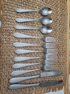 11 P Ginkgo LINDEN Satin Stainless Steel 6 Forks  3 Spoons & 2 Knives