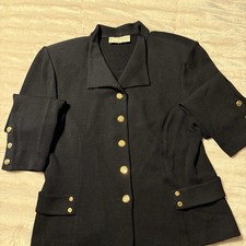 St John Evening Jacket By Marie Gray Size 8 Black - Gold Chain W/Buttons