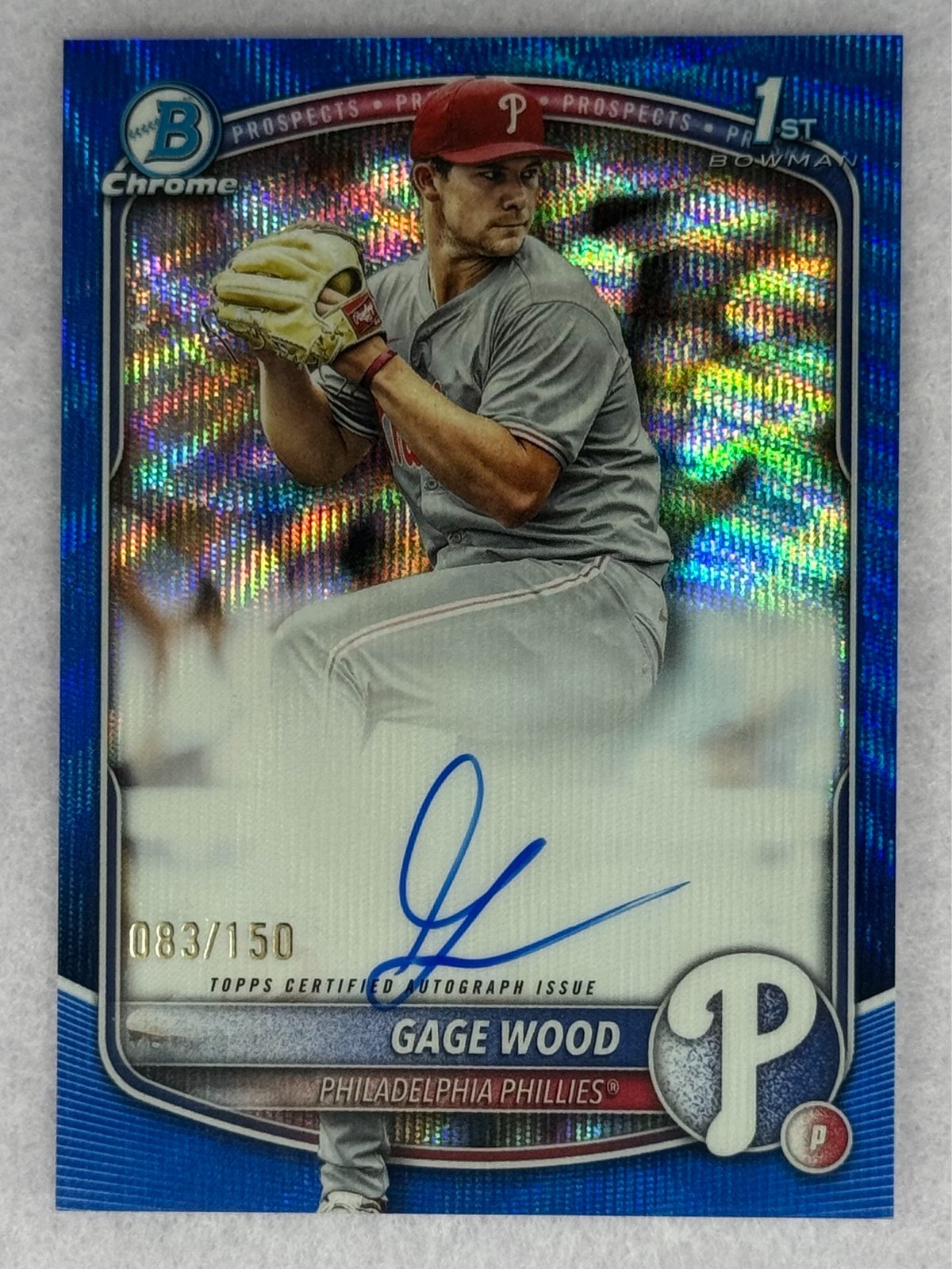 2025 Bowman Draft Gage Wood Chrome Auto 1st Prospect Blue Wave Refractor /150