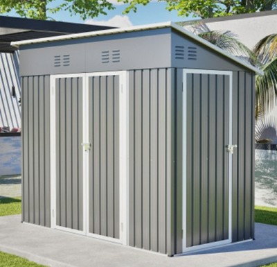 4x8 Fuß Outdoor Metall Lagerschuppen Schrägdach Belüftet Garten Geräteschuppen