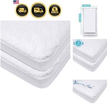 2 Pack Waterproof Fitted Crib Mattress Protector 52" x 28" - Quilted, Noisele...
