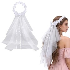 Flower Crown with Bridal Veil 73cm Wedding Veil Headpiece  Adjustable Hair